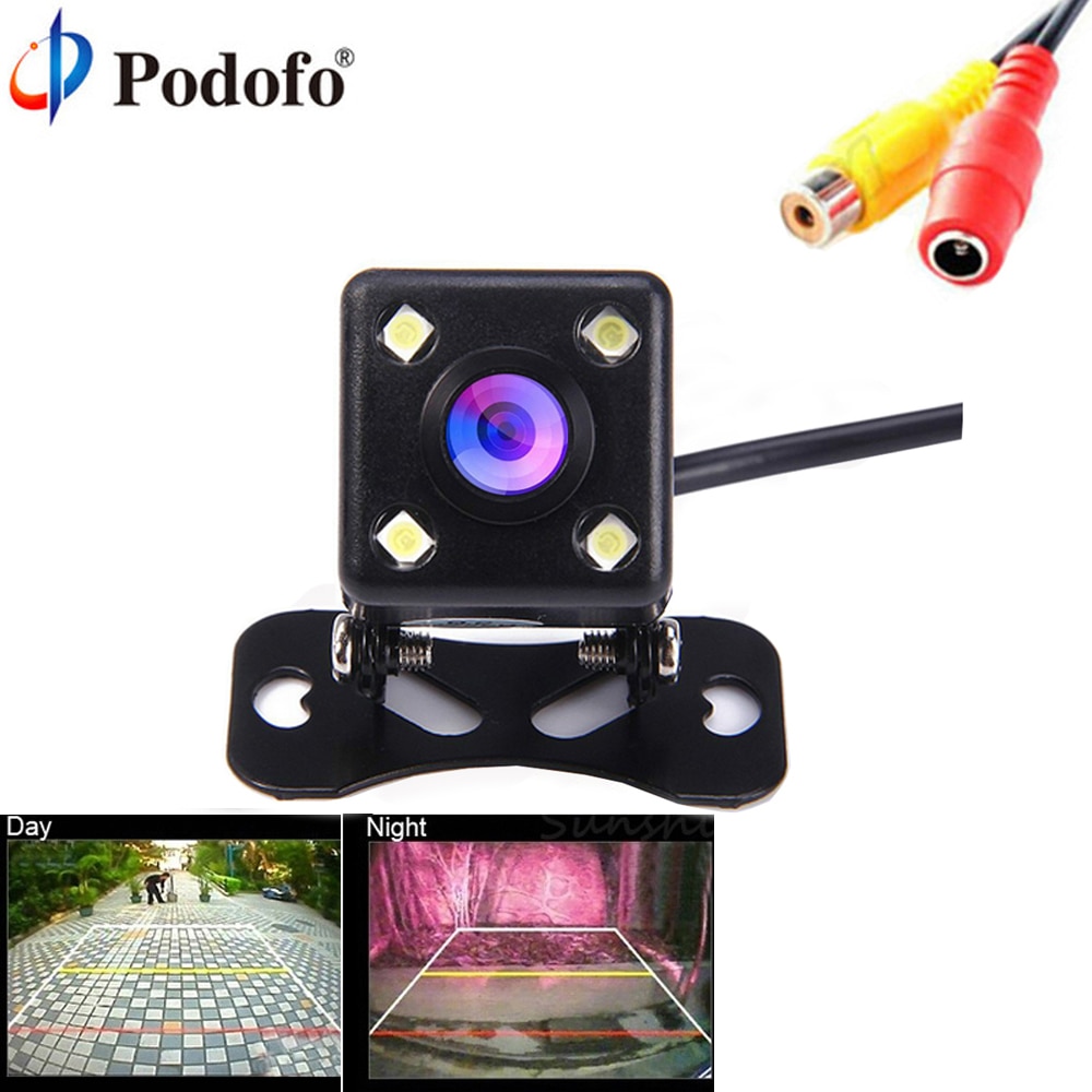 Podofo Car Rear View Camera Universal 4 LED Night Vision Backup Parking Reverse Camera Waterproof 170 Wide Angle HD Color Image