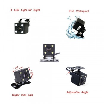Podofo Car Rear View Camera Universal 4 LED Night Vision Backup Parking Reverse Camera Waterproof 170 Wide Angle HD Color Image