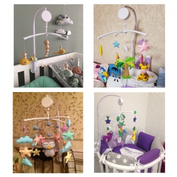 Kids Toys Mobile White Rattles Bracket Set Crib Clamp Bed Bell Fold Bracket Music Box Baby Crib Mobility Toys For Children