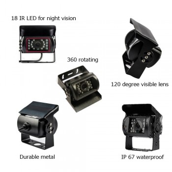 Podofo Universal Waterproof Car Rear View Camera Truck Backup Camera Heavy Duty 18 LED IR Night Vision 12V 24V (No Guide Line)