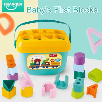 Huanger Baby First Blocks Colouramp;Shape Toy over 3 month For Children Educational Sorting Box Unisex Rattle Mobiles Happy Gift