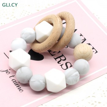 Beech Baby Bracelet Animal Shaped Jewelry Teething For Baby Organic Wood Silicone Beads Baby Rattle Stroller Accessories Toys