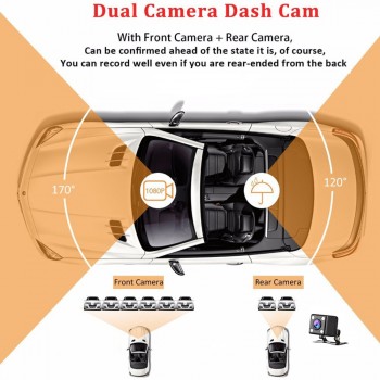 Podofo Dash Cam New Dual Lens Car DVR Camera Full HD 1080P 4 IPS Front+Rear Mirror Night Vision Video Recorder Parking Monitor