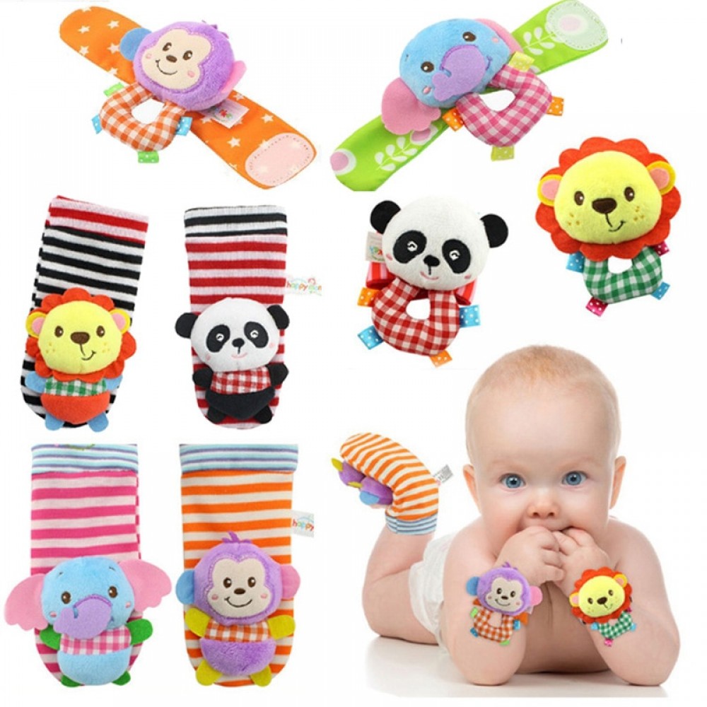 Wrist Strap Rattles Animal Socks Toy New A Pair 2pcs/set 14cm*7cm Baby Infant Soft Handbells Hand Foot Developmental Toys