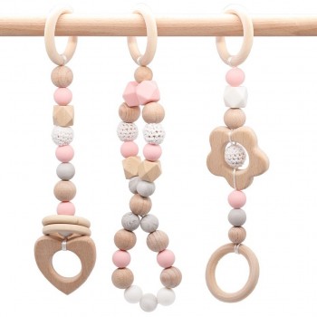 Baby Rattle Toys Animal Wooden Rattle Ring Natural Wood Beads Play Gym Toy Stroller Toys Hanging Mobile Crib Newborn Infant Gift