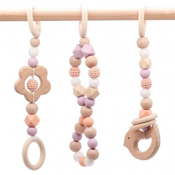 Baby Rattle Toys Animal Wooden Rattle Ring Natural Wood Beads Play Gym Toy Stroller Toys Hanging Mobile Crib Newborn Infant Gift