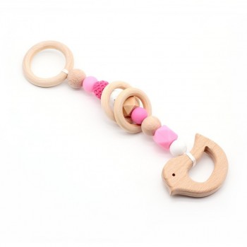 Baby Rattle Toys Animal Wooden Rattle Ring Natural Wood Beads Play Gym Toy Stroller Toys Hanging Mobile Crib Newborn Infant Gift