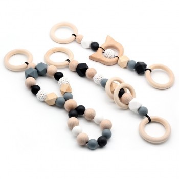 Baby Rattle Toys Animal Wooden Rattle Ring Natural Wood Beads Play Gym Toy Stroller Toys Hanging Mobile Crib Newborn Infant Gift