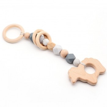 Baby Rattle Toys Animal Wooden Rattle Ring Natural Wood Beads Play Gym Toy Stroller Toys Hanging Mobile Crib Newborn Infant Gift