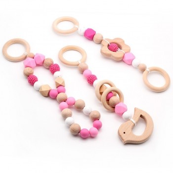 Baby Rattle Toys Animal Wooden Rattle Ring Natural Wood Beads Play Gym Toy Stroller Toys Hanging Mobile Crib Newborn Infant Gift