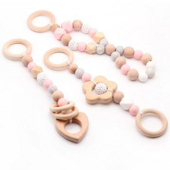 Baby Rattle Toys Animal Wooden Rattle Ring Natural Wood Beads Play Gym Toy Stroller Toys Hanging Mobile Crib Newborn Infant Gift