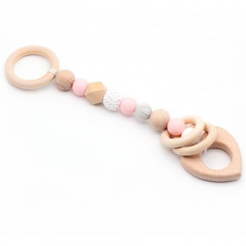 Baby Rattle Toys Animal Wooden Rattle Ring Natural Wood Beads Play Gym Toy Stroller Toys Hanging Mobile Crib Newborn Infant Gift