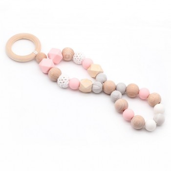 Baby Rattle Toys Animal Wooden Rattle Ring Natural Wood Beads Play Gym Toy Stroller Toys Hanging Mobile Crib Newborn Infant Gift