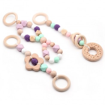 Baby Rattle Toys Animal Wooden Rattle Ring Natural Wood Beads Play Gym Toy Stroller Toys Hanging Mobile Crib Newborn Infant Gift