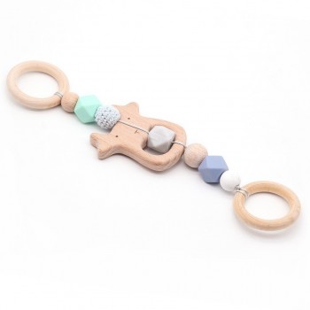 Baby Rattle Toys Animal Wooden Rattle Ring Natural Wood Beads Play Gym Toy Stroller Toys Hanging Mobile Crib Newborn Infant Gift