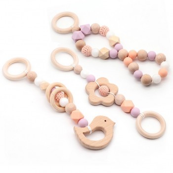 Baby Rattle Toys Animal Wooden Rattle Ring Natural Wood Beads Play Gym Toy Stroller Toys Hanging Mobile Crib Newborn Infant Gift