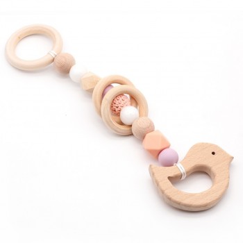 Baby Rattle Toys Animal Wooden Rattle Ring Natural Wood Beads Play Gym Toy Stroller Toys Hanging Mobile Crib Newborn Infant Gift