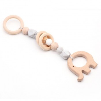 Baby Rattle Toys Animal Wooden Rattle Ring Natural Wood Beads Play Gym Toy Stroller Toys Hanging Mobile Crib Newborn Infant Gift