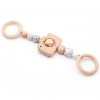 Baby Rattle Toys Animal Wooden Rattle Ring Natural Wood Beads Play Gym Toy Stroller Toys Hanging Mobile Crib Newborn Infant Gift