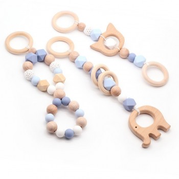 Baby Rattle Toys Animal Wooden Rattle Ring Natural Wood Beads Play Gym Toy Stroller Toys Hanging Mobile Crib Newborn Infant Gift
