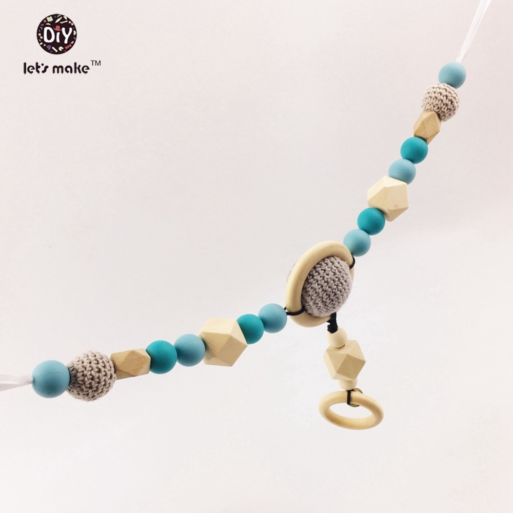 Lets Make Pram Clip Pram String Silicone Beads Wooden Beads Baby Teether Toy Stroller Chain  Infant Toy Wooden Rattle Baby Toys