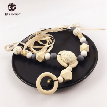 Lets Make Pram Clip Pram String Silicone Beads Wooden Beads Baby Teether Toy Stroller Chain  Infant Toy Wooden Rattle Baby Toys