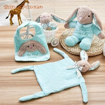 Hot! 4 pcs baby care set animal rattle bib doll comfort towel infant toys sets for newborns baby toys sonajero bebe BB175