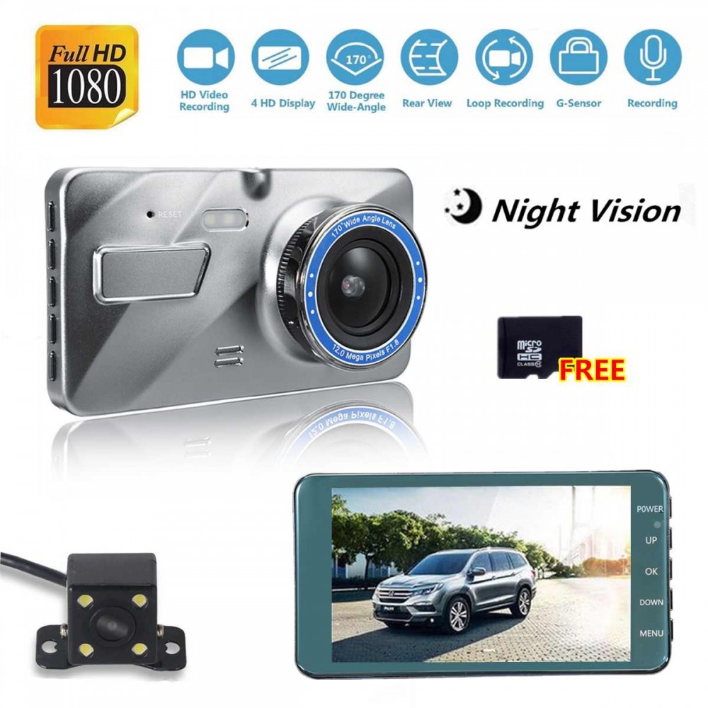 WIFI 4 inch IPS HD Dual Lens Car Dash Cam 1080P 170 Degree Wide Angle LED Light High Dynamic Range Driving Recorder Night Vision