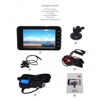 WIFI 4 inch IPS HD Dual Lens Car Dash Cam 1080P 170 Degree Wide Angle LED Light High Dynamic Range Driving Recorder Night Vision