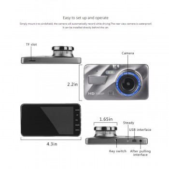 WIFI 4 inch IPS HD Dual Lens Car Dash Cam 1080P 170 Degree Wide Angle LED Light High Dynamic Range Driving Recorder Night Vision