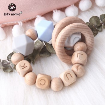 Lets Make Play Gym (3pcs) Stroller Toy Beech Wooden Teething Rings Baby Toys Accessories Baby Shower Gift Montessori Rattle