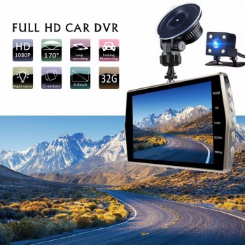 Dash Cam Dual Lens Car DVR Vehicle Camera Full HD 1080P 4 IPS Front+Rear Night Vision Video Recorder G-sensor Parking Monitor