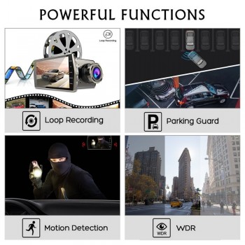 Dash Cam Dual Lens Car DVR Vehicle Camera Full HD 1080P 4 IPS Front+Rear Night Vision Video Recorder G-sensor Parking Monitor