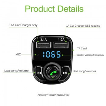 1Pcs Bluetooth Car Kit FM Transmitter MP3 Player With LED Dual USB 4.1A Quick Charger Voltage Display Micro SD TF Music Playing
