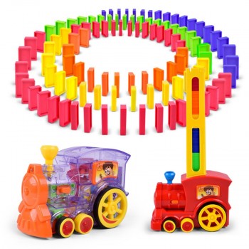 Automatic Domino Brick Laying Toy Train Car with sound light Elevator Springboard Bridge Catapult dominoes Set gift for Children