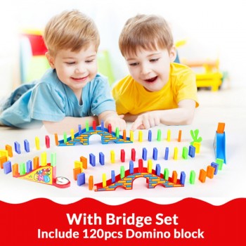 Automatic Domino Brick Laying Toy Train Car with sound light Elevator Springboard Bridge Catapult dominoes Set gift for Children