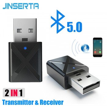 JINSERTA Car Bluetooth 5.0 Adapter 2-in-1 Wireless Transmitter Receiver Adapters Stereo Music AUX Audio Dongle for TV PC Speaker