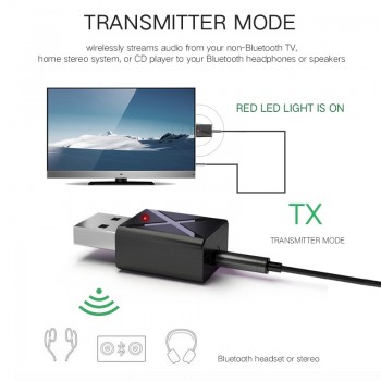 JINSERTA Car Bluetooth 5.0 Adapter 2-in-1 Wireless Transmitter Receiver Adapters Stereo Music AUX Audio Dongle for TV PC Speaker