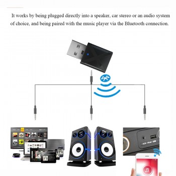 JINSERTA Car Bluetooth 5.0 Adapter 2-in-1 Wireless Transmitter Receiver Adapters Stereo Music AUX Audio Dongle for TV PC Speaker