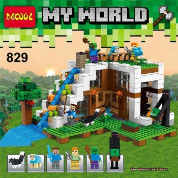 Minecraft The Waterfall Base Steve Alex enderman 21134 LegoINGlys 829 DIY Model Building Block Set Kids Brick Toy festival gift