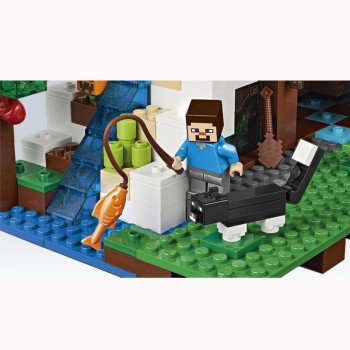 Minecraft The Waterfall Base Steve Alex enderman 21134 LegoINGlys 829 DIY Model Building Block Set Kids Brick Toy festival gift