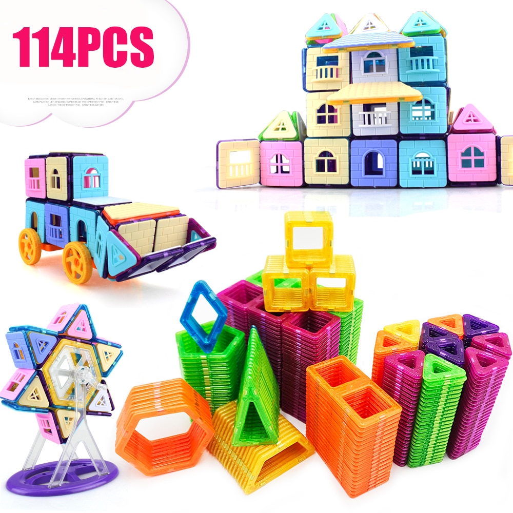 114PCS Mini Magnetic Building Blocks Magnetic Constructor Designer 3D Pulling DIY Educational Toys Kids Magnet Toys for Children
