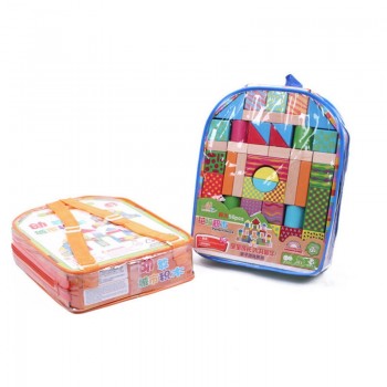 DIY Wooden Building Blocks Beech Wood Block Toys Print Pattern Early Education Learning Toys Backpack Environmental protection