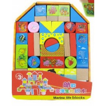 DIY Wooden Building Blocks Beech Wood Block Toys Print Pattern Early Education Learning Toys Backpack Environmental protection