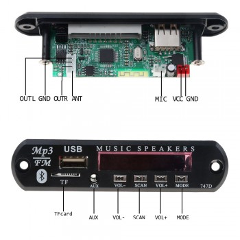 Car Bluetooth Handsfree kit FM Radio Mp3 Player Wireless TF USB 3.5mm AUX 5V 12V Car Audio Modification kit for Speakers