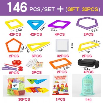 114pcs To 196PCS Magnetic Blocks Magnetic Designer Building Construction Toys Set Magnet Educational Toys For Children Kids Gift