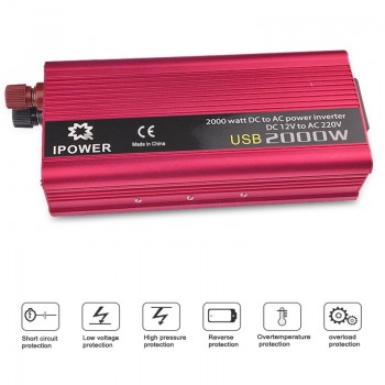 Dual USB 2000W Watt DC 12V to AC 220V Portable Car Power Inverter Charger Converter Adapter DC 12 to AC 220 Modified Sine Wave