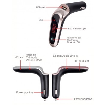 JINSERTA Hands Free Wireless Bluetooth FM Transmitter AUX Modulator Car Kit MP3 Player SD USB TF music play