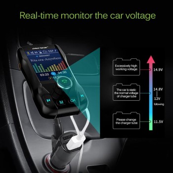 Onever FM Transmitter Wireless Bluetooth Handsfree Color Screen Car Kit 360 rotatable Car MP3 Audio with 5V 2.1A Dual USB Charge