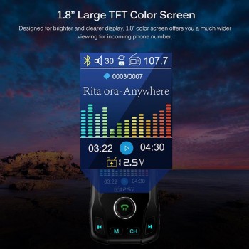 Onever FM Transmitter Wireless Bluetooth Handsfree Color Screen Car Kit 360 rotatable Car MP3 Audio with 5V 2.1A Dual USB Charge